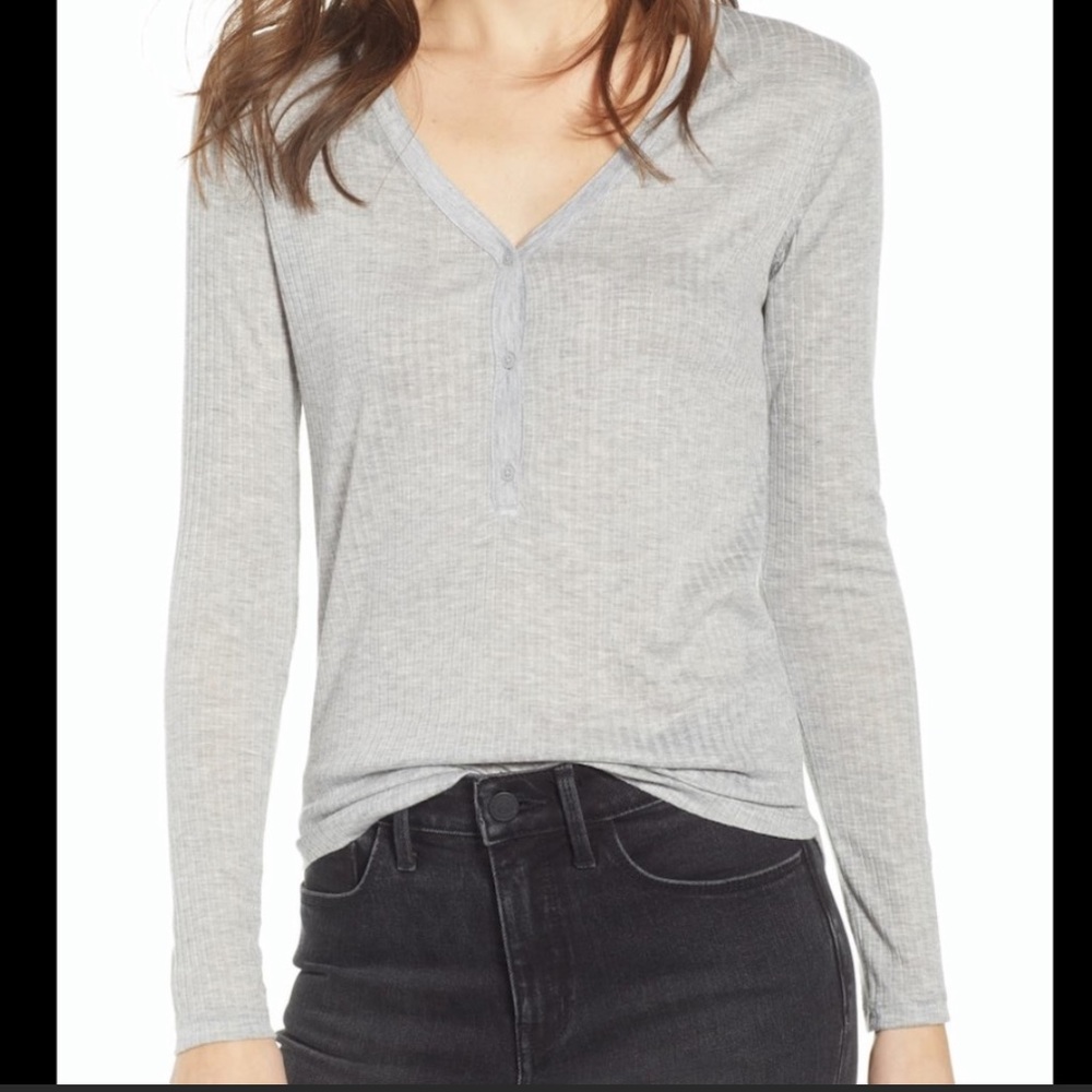 NWT Treasure & Bond Ribbed Henley V Neck Long Sleeve Shirt